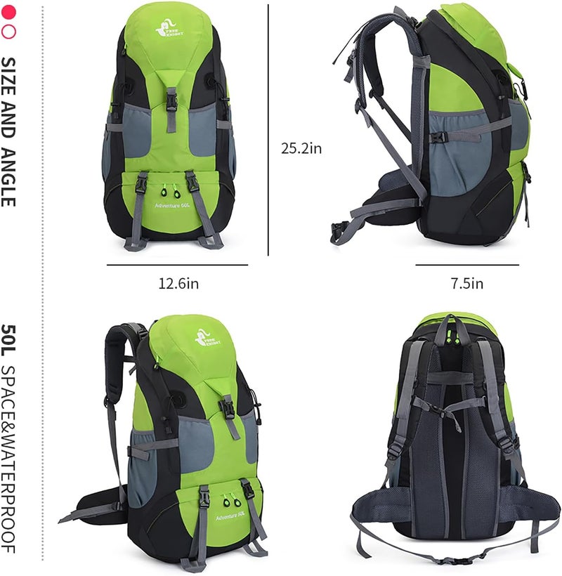 Bseash 50L Hiking Backpack, Water Resistant Lightweight Outdoor Sport Daypack Travel Bag for Camping Climbing Skiing Cycling (Green - No Shoe Compartment) - Image 2