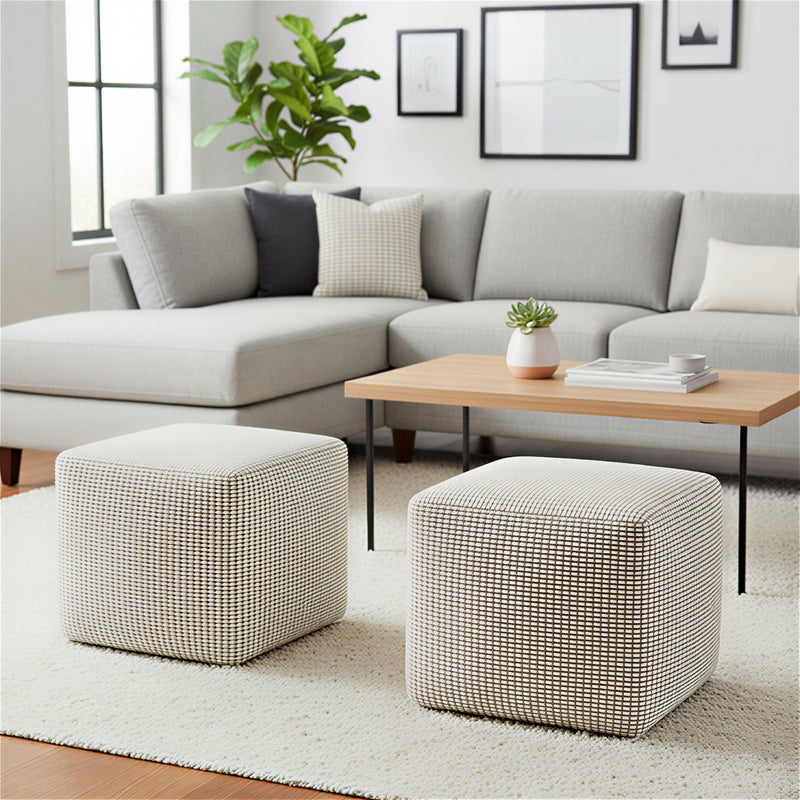 Simpli Home SIMPLIHOME Zelma Square Pouf â€“ 18 inch Wide Upholstered PET Polyester Ottoman in Dune Beige, Boho Indoor/Outdoor Footstool or Extra Seating for Living Room or Patio, Assembled - Image 2