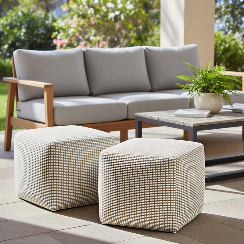 Simpli Home SIMPLIHOME Zelma Square Pouf â€“ 18 inch Wide Upholstered PET Polyester Ottoman in Dune Beige, Boho Indoor/Outdoor Footstool or Extra Seating for Living Room or Patio, Assembled - Image 1
