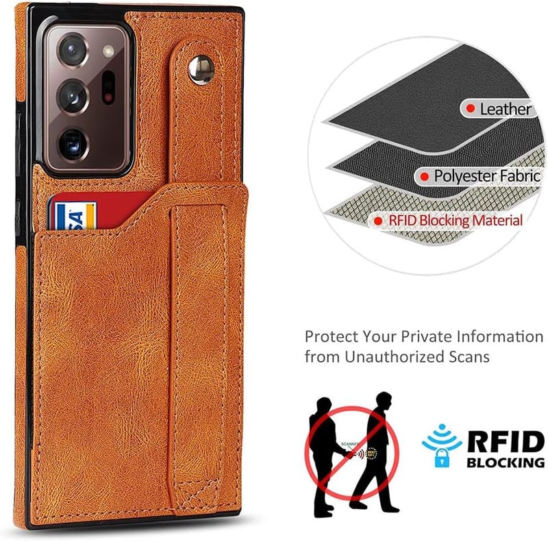 KASTWAVE Case For Samsung Note 20 Ultra Wallet Case， With Adjustable Wrist Strap Kickstand Pu Leather Credit Card Holder Hybrid Protective Cover For Samsung Galaxy Note 20 Ultra 5G 6.9"-Brown - Image 5