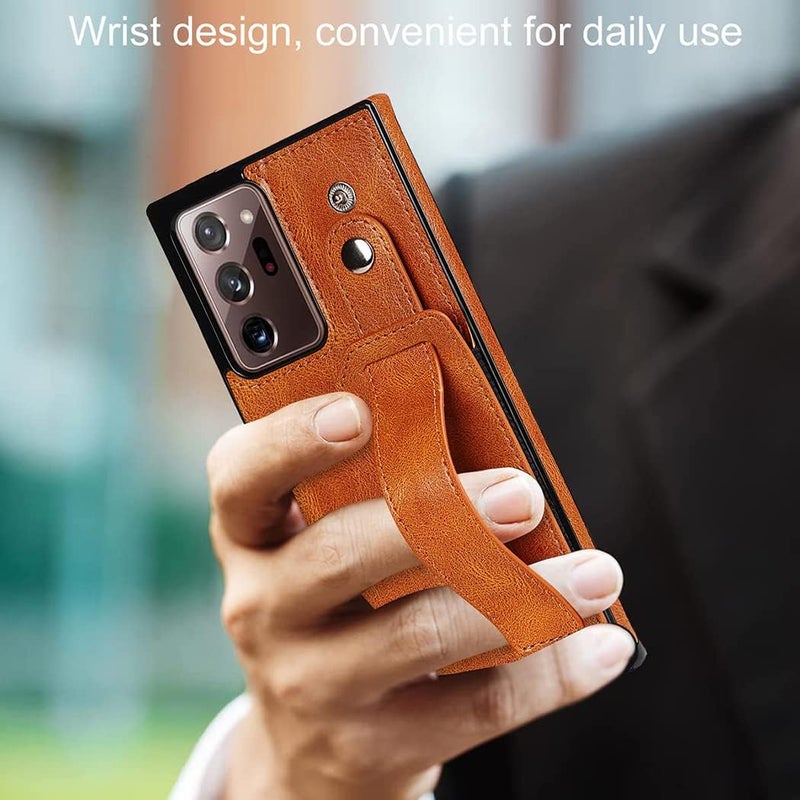KASTWAVE Case For Samsung Note 20 Ultra Wallet Case， With Adjustable Wrist Strap Kickstand Pu Leather Credit Card Holder Hybrid Protective Cover For Samsung Galaxy Note 20 Ultra 5G 6.9"-Brown - Image 2
