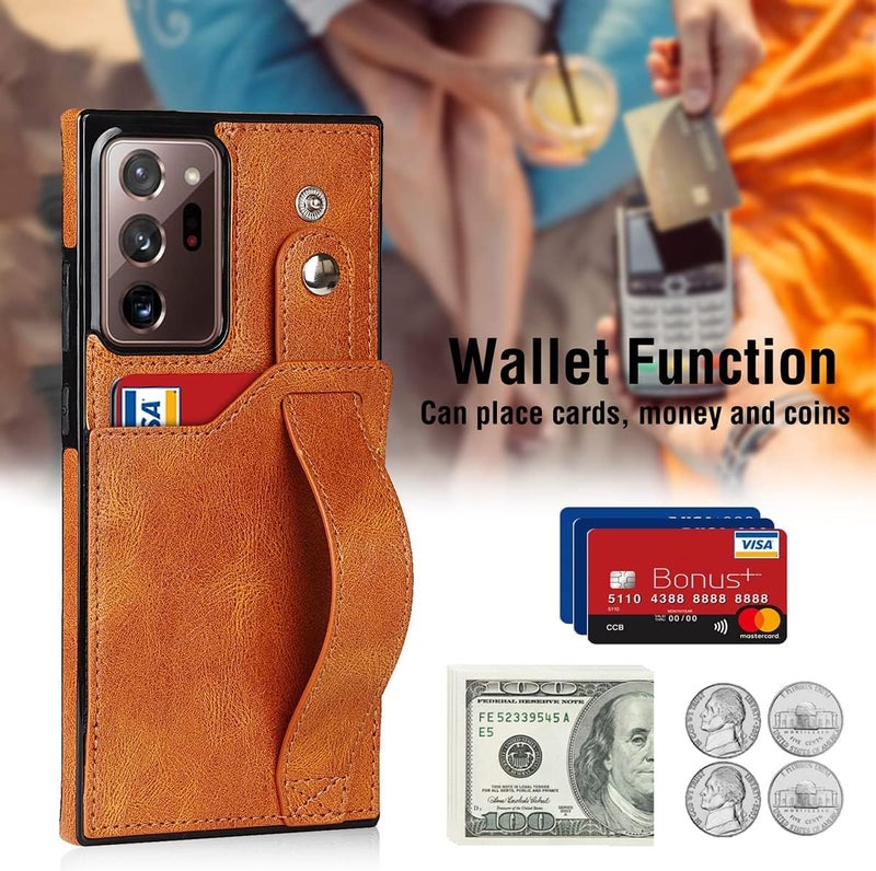 KASTWAVE Case For Samsung Note 20 Ultra Wallet Case， With Adjustable Wrist Strap Kickstand Pu Leather Credit Card Holder Hybrid Protective Cover For Samsung Galaxy Note 20 Ultra 5G 6.9"-Brown - Image 3