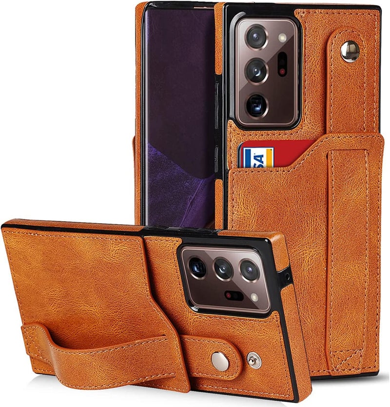 KASTWAVE Case For Samsung Note 20 Ultra Wallet Case， With Adjustable Wrist Strap Kickstand Pu Leather Credit Card Holder Hybrid Protective Cover For Samsung Galaxy Note 20 Ultra 5G 6.9"-Brown - Image 1