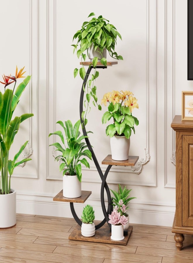 BACEKOLL Plant Stand Indoor with Grow Lights - S-Shaped Plant Shelf, Lighted Corner Plant Stands for Indoor Growing, 32" Metal Flower Holder, 4 Tiered Decorative Shelves for Home, Hallway, Black - Image 2