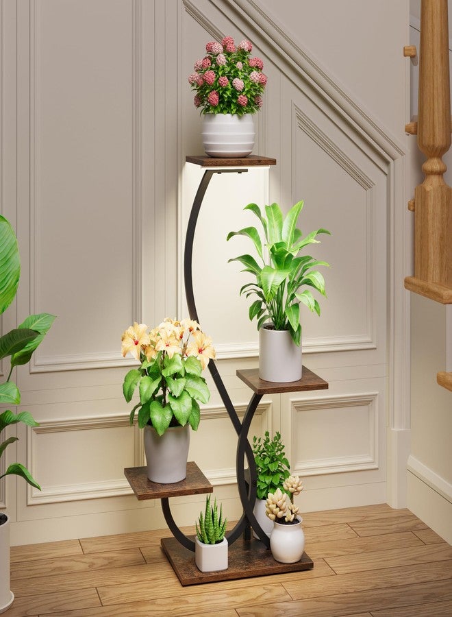 BACEKOLL Plant Stand Indoor with Grow Lights - S-Shaped Plant Shelf, Lighted Corner Plant Stands for Indoor Growing, 32" Metal Flower Holder, 4 Tiered Decorative Shelves for Home, Hallway, Black - Image 4