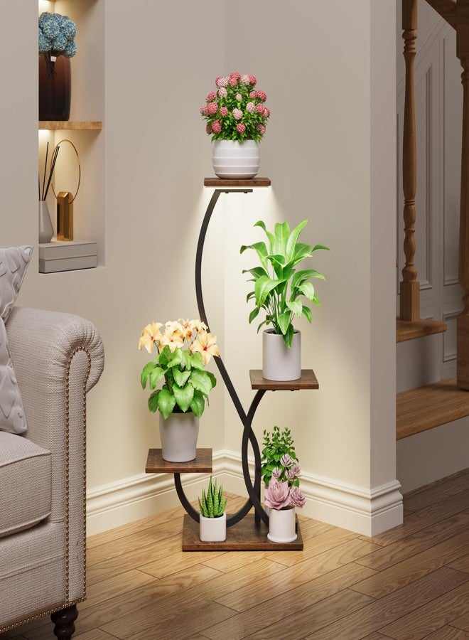 BACEKOLL Plant Stand Indoor with Grow Lights - S-Shaped Plant Shelf, Lighted Corner Plant Stands for Indoor Growing, 32" Metal Flower Holder, 4 Tiered Decorative Shelves for Home, Hallway, Black - Image 5