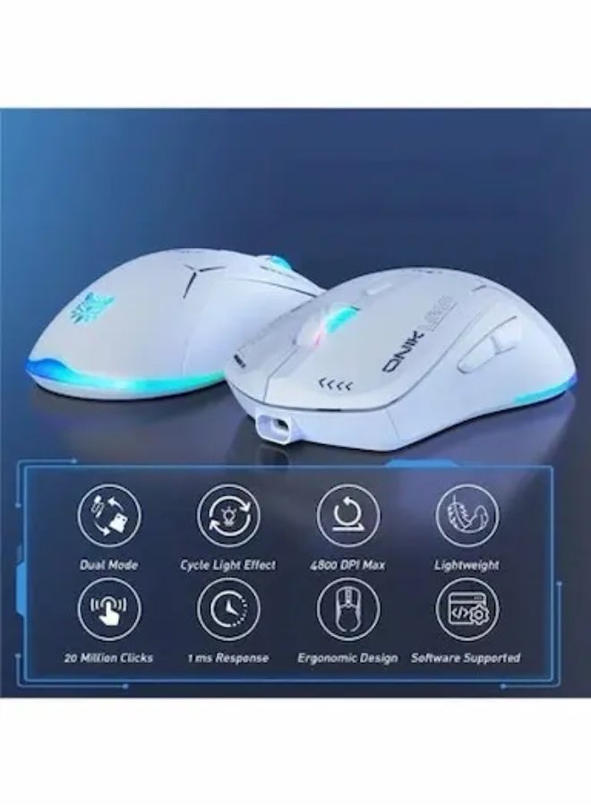 onikuma CW917 RGB Dual Mode Gaming Mouse Wired & 2.4GHz Wireless — Adjustable DPI 800-4800, 6 Programmable Buttons, RGB Lighting, Ergonomic Design, white - Image 3