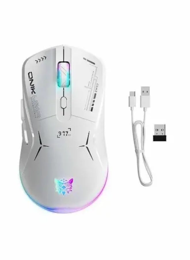 onikuma CW917 RGB Dual Mode Gaming Mouse Wired & 2.4GHz Wireless — Adjustable DPI 800-4800, 6 Programmable Buttons, RGB Lighting, Ergonomic Design, white - Image 1
