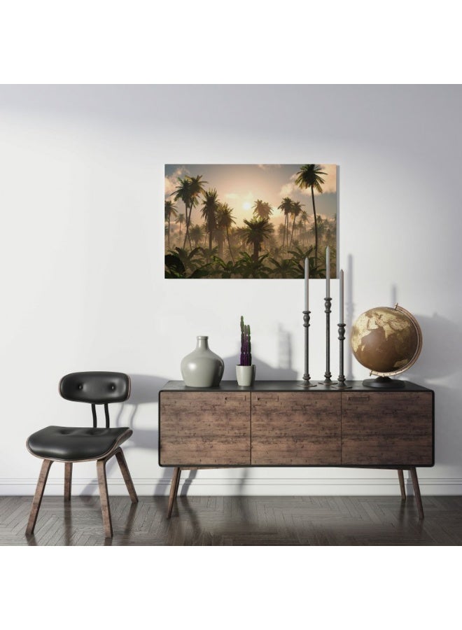 Home Gallery Leafy Palm Trees On A Black Base Printed  On Canvas Wall Art - Image 3