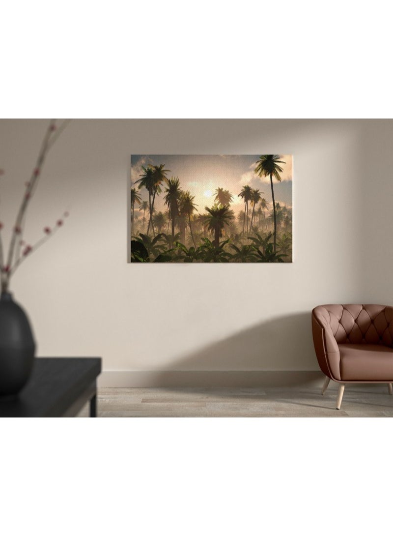 Home Gallery Leafy Palm Trees On A Black Base Printed  On Canvas Wall Art - Image 4