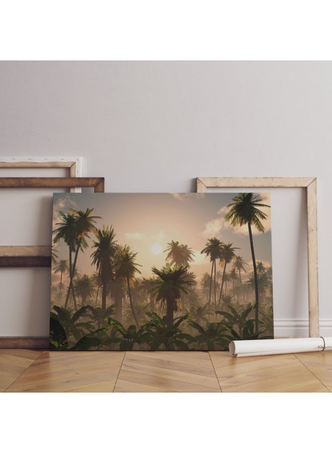 Home Gallery Leafy Palm Trees On A Black Base Printed  On Canvas Wall Art - Image 1
