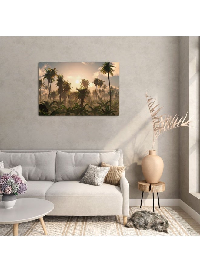 Home Gallery Leafy Palm Trees On A Black Base Printed  On Canvas Wall Art - Image 5
