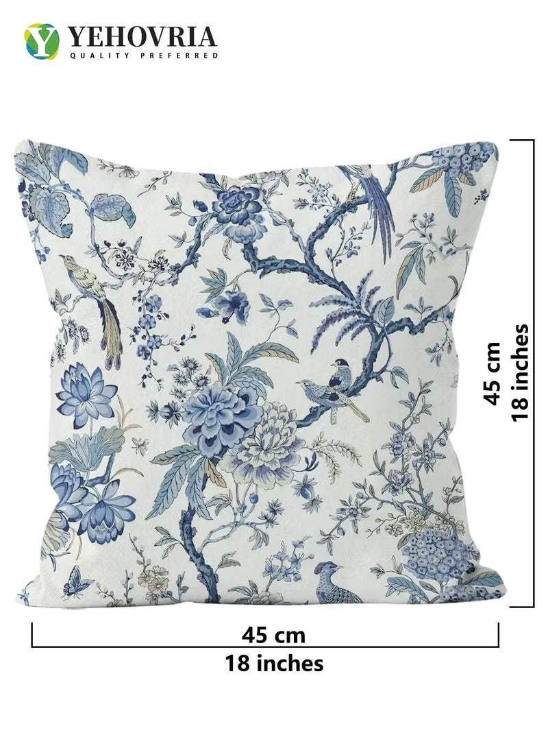 YEHOVRIA Pillow Covers Set of 4, Throw Pillow Cover, Short Plush Cushion Cover, Blue  Flower Decorative Pillow Case 45cm x 45cm, For Living Room Sofa Couch Bed Pillowcases 18x18 inches（Double sided pattern） - Image 5