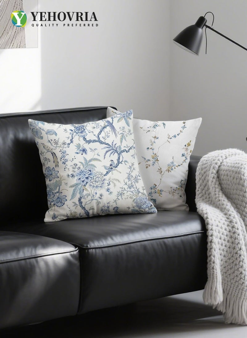 YEHOVRIA Pillow Covers Set of 4, Throw Pillow Cover, Short Plush Cushion Cover, Blue  Flower Decorative Pillow Case 45cm x 45cm, For Living Room Sofa Couch Bed Pillowcases 18x18 inches（Double sided pattern） - Image 2