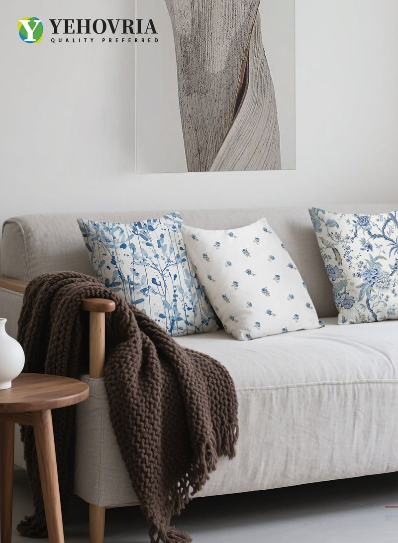 YEHOVRIA Pillow Covers Set of 4, Throw Pillow Cover, Short Plush Cushion Cover, Blue  Flower Decorative Pillow Case 45cm x 45cm, For Living Room Sofa Couch Bed Pillowcases 18x18 inches（Double sided pattern） - Image 4