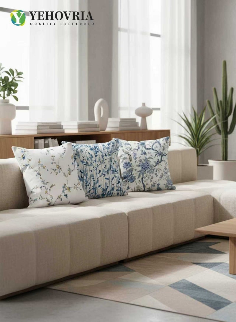 YEHOVRIA Pillow Covers Set of 4, Throw Pillow Cover, Short Plush Cushion Cover, Blue  Flower Decorative Pillow Case 45cm x 45cm, For Living Room Sofa Couch Bed Pillowcases 18x18 inches（Double sided pattern） - Image 3