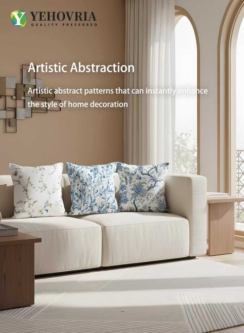 YEHOVRIA Pillow Covers Set of 4, Throw Pillow Cover, Short Plush Cushion Cover, Blue  Flower Decorative Pillow Case 45cm x 45cm, For Living Room Sofa Couch Bed Pillowcases 18x18 inches（Double sided pattern） - Image 2