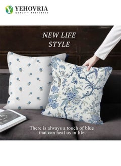 YEHOVRIA Pillow Covers Set of 4, Throw Pillow Cover, Short Plush Cushion Cover, Blue  Flower Decorative Pillow Case 45cm x 45cm, For Living Room Sofa Couch Bed Pillowcases 18x18 inches（Double sided pattern）  - Image 3