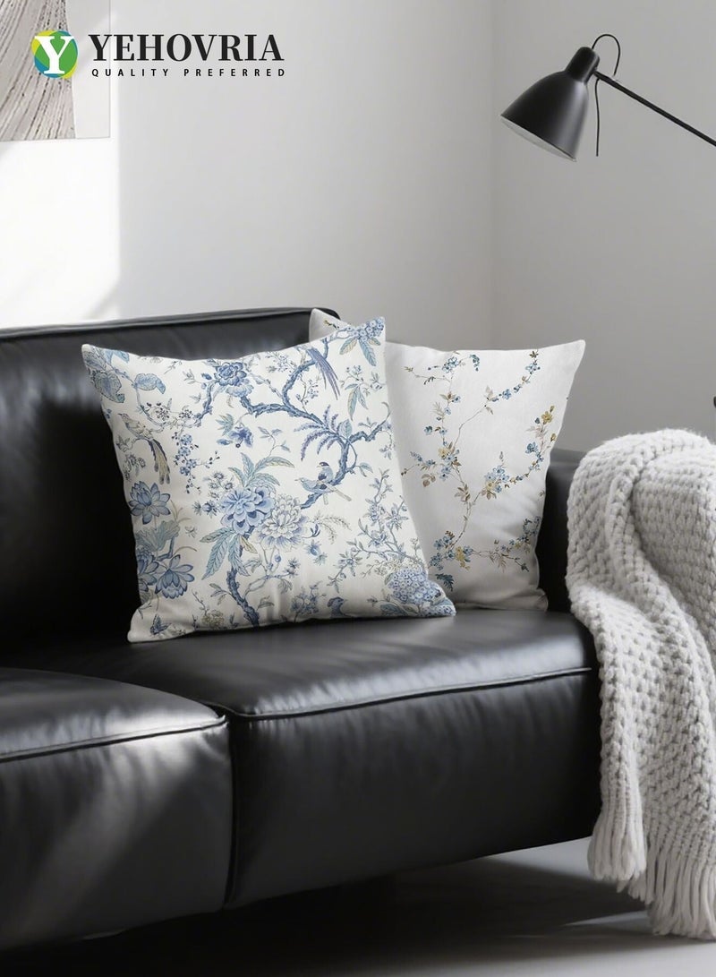 YEHOVRIA Pillow Covers Set of 4, Throw Pillow Cover, Short Plush Cushion Cover, Blue  Flower Decorative Pillow Case 45cm x 45cm, For Living Room Sofa Couch Bed Pillowcases 18x18 inches（Double sided pattern） - Image 5