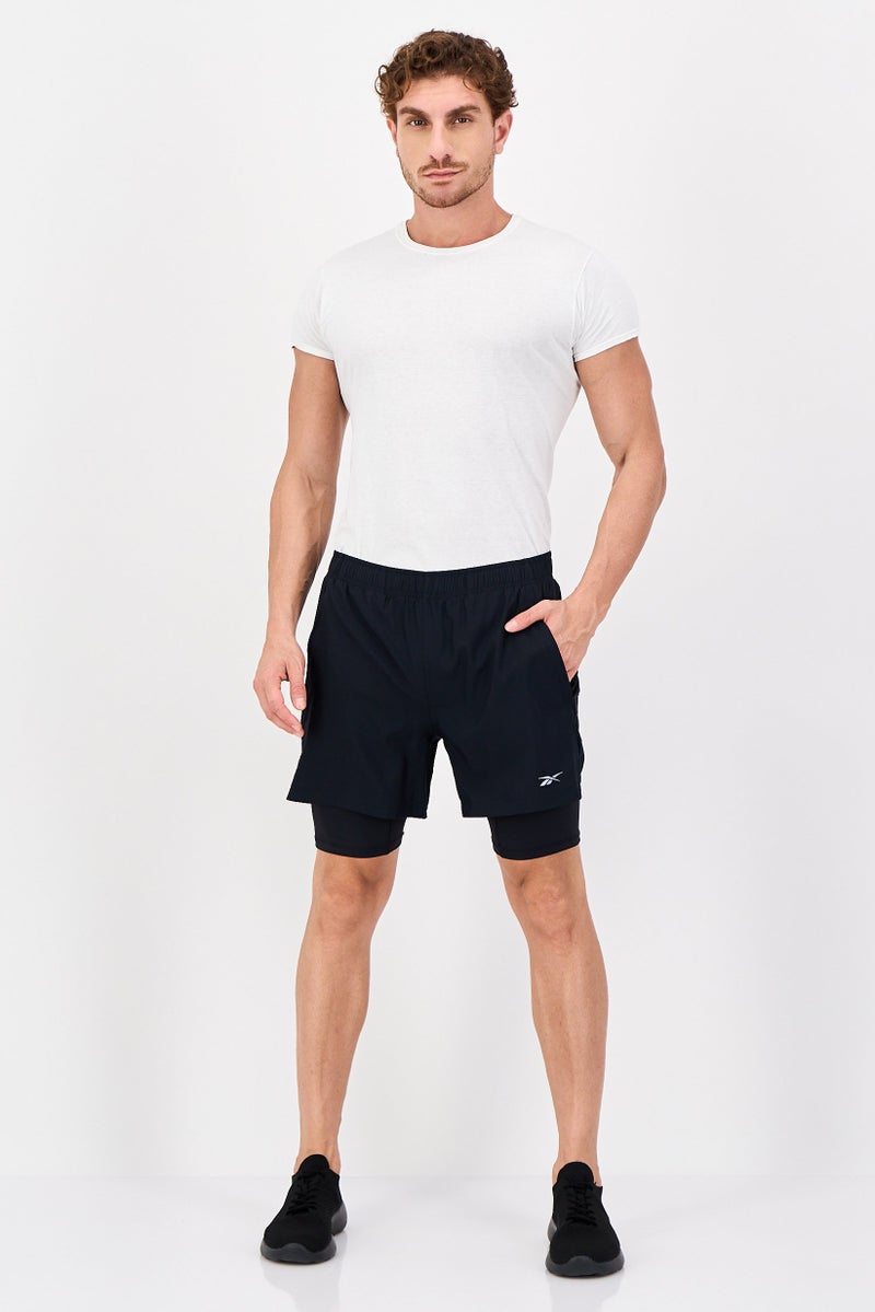 Reebok شورتات جري رياضية للرجال 2 في 1، أسود - Image 4