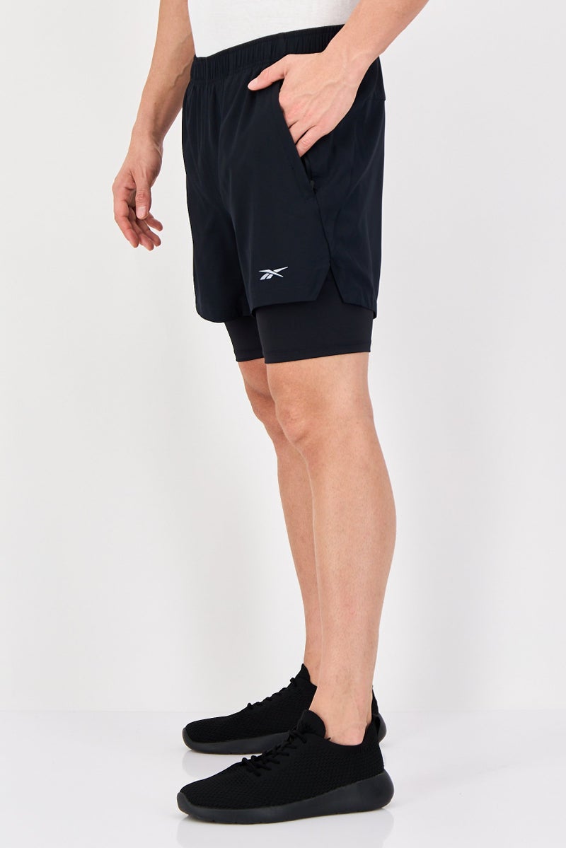 Reebok شورتات جري رياضية للرجال 2 في 1، أسود - Image 2