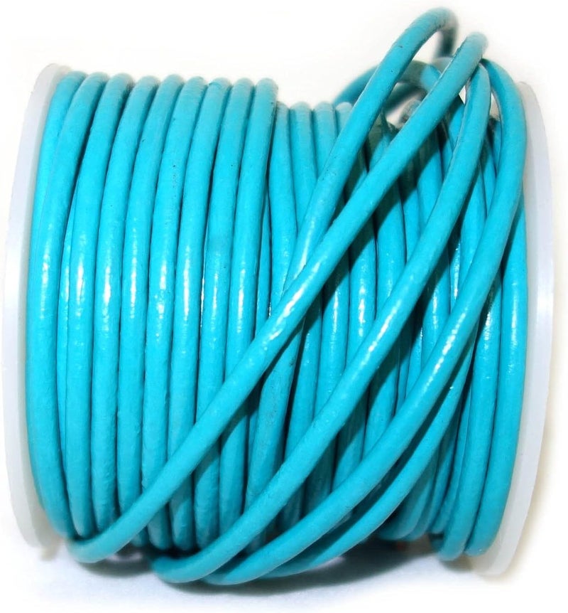 cords craft 1.5mm Round Leather Cords for Jewelry & Crafts, Bracelet, Necklaces, Beading, Jewelry Leather Cord, Genuine Leather Cording, 20 Meters (21.87 Yards) Regular Shiny (Cyan, 1.5) - Image 1