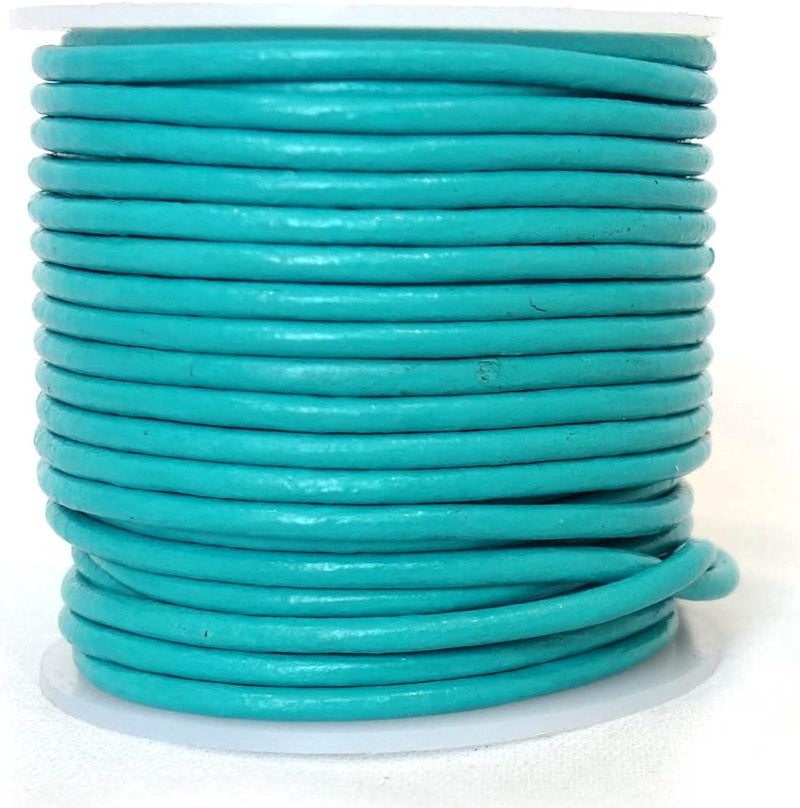 cords craft 1.5mm Round Leather Cords for Jewelry & Crafts, Bracelet, Necklaces, Beading, Jewelry Leather Cord, Genuine Leather Cording, 20 Meters (21.87 Yards) Regular Shiny (Cyan, 1.5) - Image 2