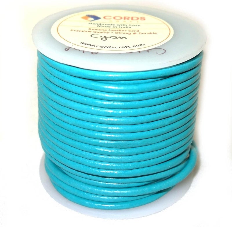 cords craft 1.5mm Round Leather Cords for Jewelry & Crafts, Bracelet, Necklaces, Beading, Jewelry Leather Cord, Genuine Leather Cording, 20 Meters (21.87 Yards) Regular Shiny (Cyan, 1.5) - Image 3