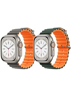 IAF Silicone Ocean Band Strap for Apple Watch Ultra 8 49mm Gray/Orange Double Side Strap with Green/Orange Double Side Strap Set of 2 
