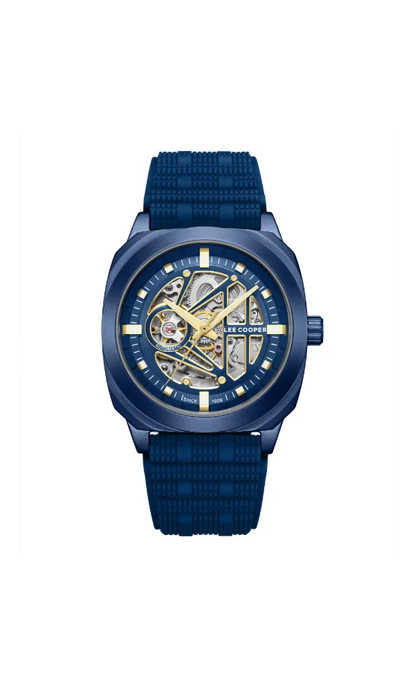 لي كوبر ساعة لي كوبر رجالية أوتوماتيكية بسوار سيليكون أزرق داكن