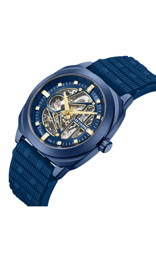 لي كوبر ساعة لي كوبر رجالية أوتوماتيكية بسوار سيليكون أزرق داكن