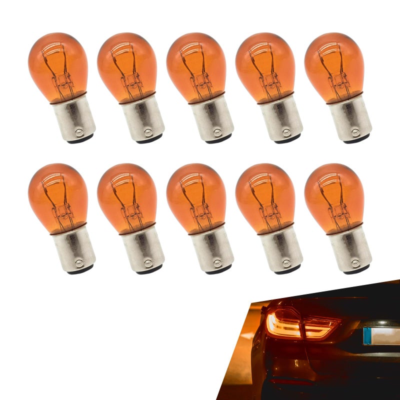 Opuweiy 10 PCS 1157 P215W S25 BAY15D Bulb Double Contact 2057 BAY15D Turn Signal and Brake Light Replacement Universal Halogen Stop Tail Lamp Parking Light Bulbs Amber - Image 3