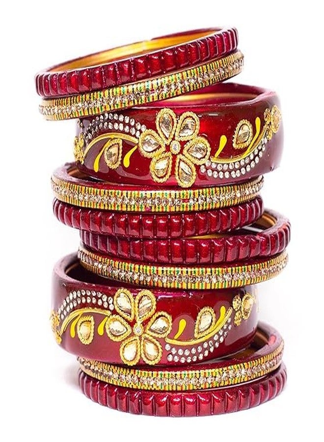 BANGLESKART مجموعة أساور لاه/لاك حمراء اللون من بانغلسكارت، مجموعة لاهثي تشوري كوندان للنساء والفتيات (10 قطع) (ماروني، 2.8) - Image 2