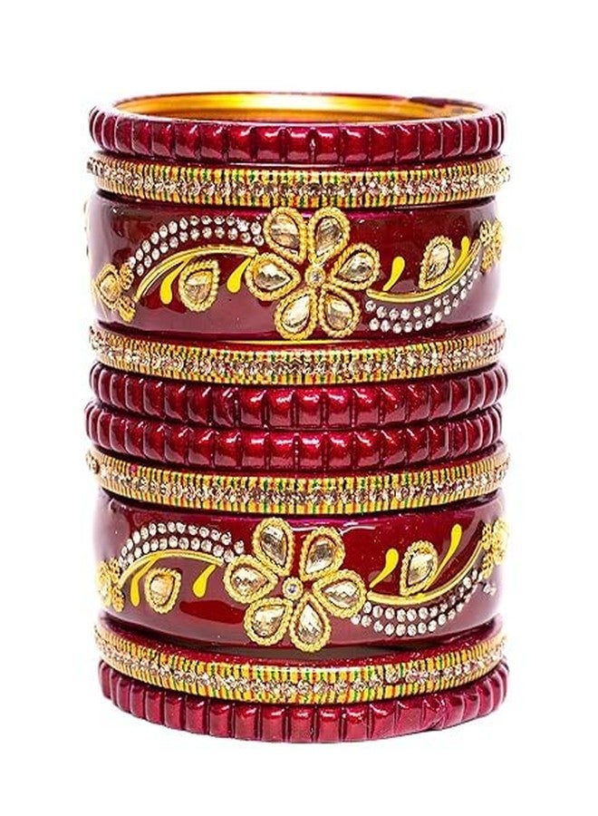 BANGLESKART مجموعة أساور لاه/لاك حمراء اللون من بانغلسكارت، مجموعة لاهثي تشوري كوندان للنساء والفتيات (10 قطع) (ماروني، 2.8) - Image 4