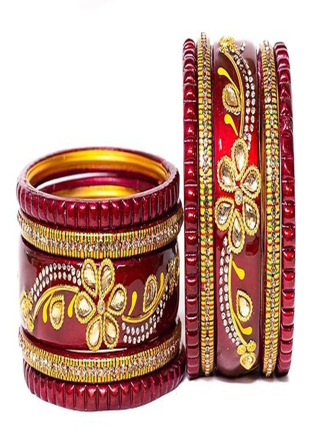 BANGLESKART مجموعة أساور لاه/لاك حمراء اللون من بانغلسكارت، مجموعة لاهثي تشوري كوندان للنساء والفتيات (10 قطع) (ماروني، 2.8) - Image 5