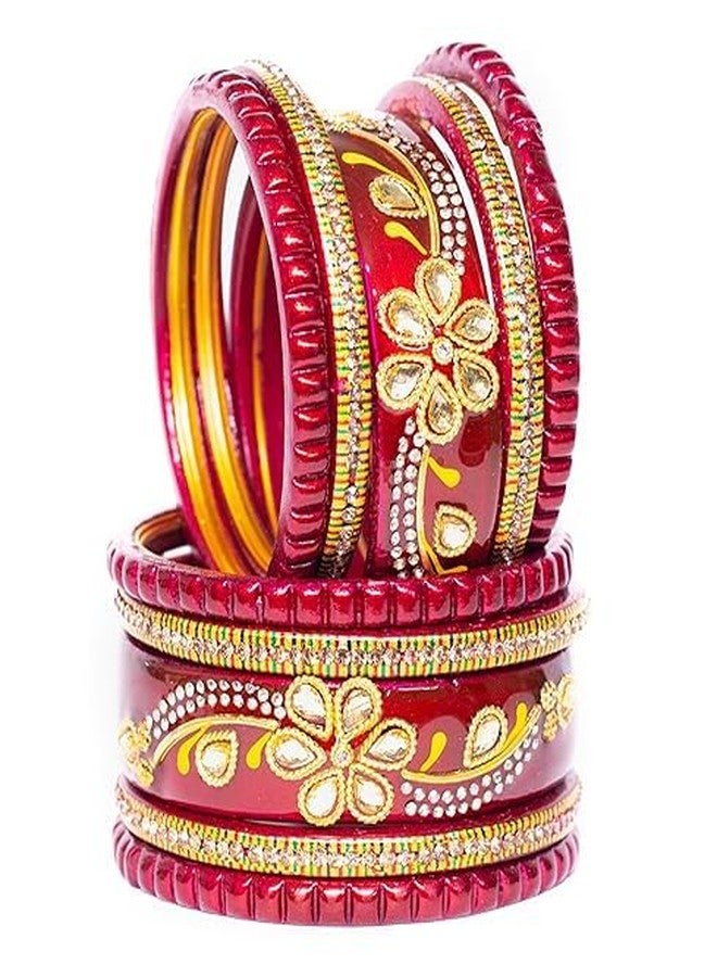 BANGLESKART مجموعة أساور لاه/لاك حمراء اللون من بانغلسكارت، مجموعة لاهثي تشوري كوندان للنساء والفتيات (10 قطع) (ماروني، 2.8) - Image 3