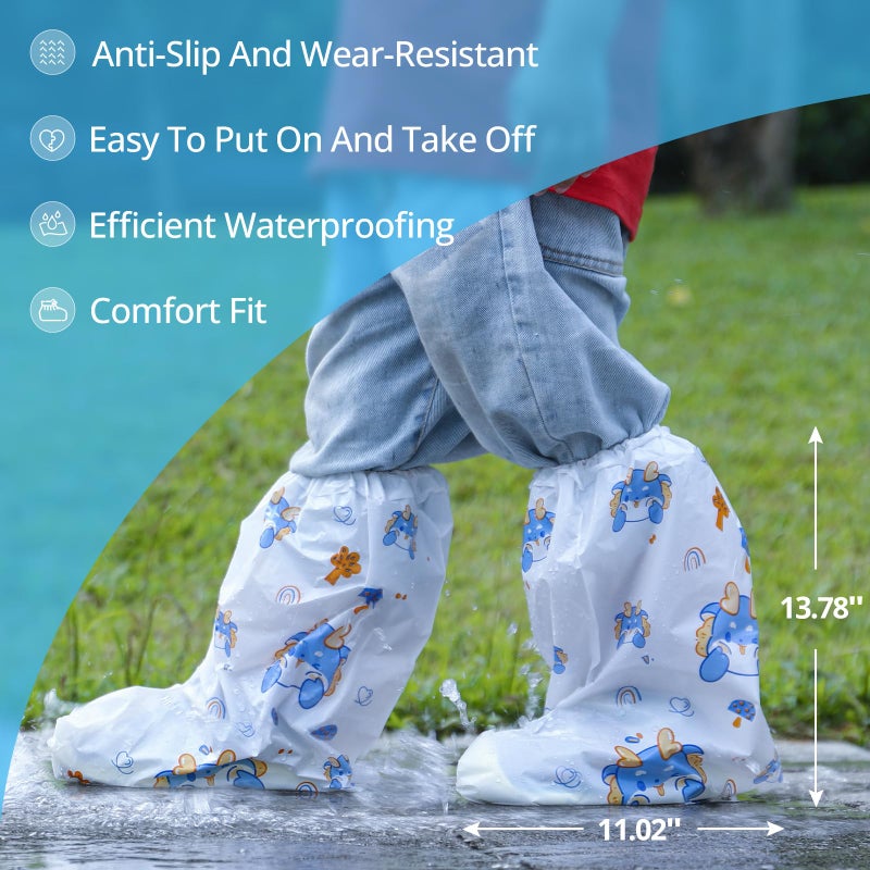 May Eileen 10-Pack Kids' Rain Shoe Covers - Waterproof, Dinosaur Pattern, 13.78Ã—11.02 in, Fits Ages 3-8, Ideal for Rainy Days & Outdoor Activities - Image 2