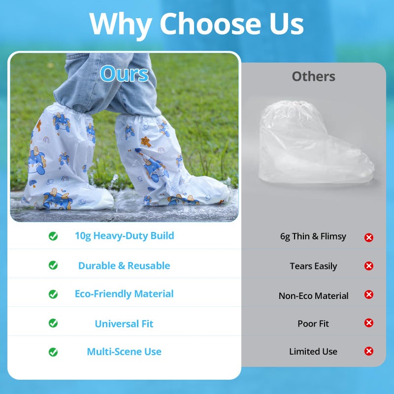 May Eileen 10-Pack Kids' Rain Shoe Covers - Waterproof, Dinosaur Pattern, 13.78Ã—11.02 in, Fits Ages 3-8, Ideal for Rainy Days & Outdoor Activities - Image 5