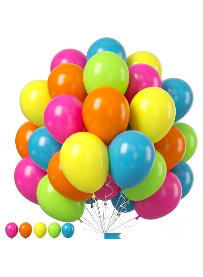 Lukadah Pack of 50 Rainbow Balloons, Multicolor Balloons in Fruit Green Slate Blue Matt Orange Hot Pink and Yellow Balloon, for Birthday Baby Shower Wedding Summer Topic DIY Balloon Decoration Party Decorations - Image 1