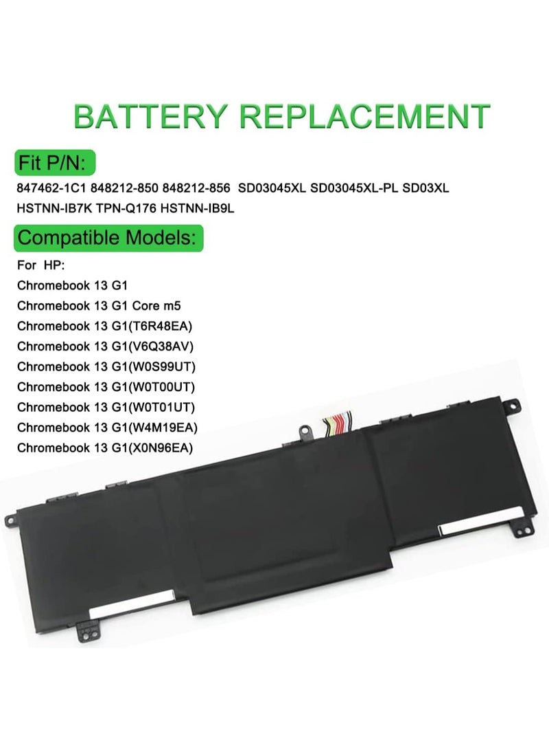 Terabyte بطارية بديلة SD03XL 11.55 فولت 52.5 واط متوافقة مع HP Chromebook 13 G1 (T6R48EA) (V6Q38AV) (W0T00UT) ، 13 G1 Core m5 - Image 2
