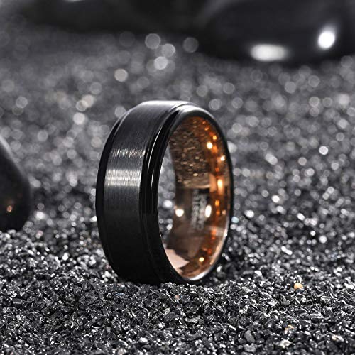 TRUMIUM 8mm Tungsten Rings for Men Women Rose Gold Plated Wedding Bands Black Matte Finished Brushed Comfort Fit Size 9 - Image 2