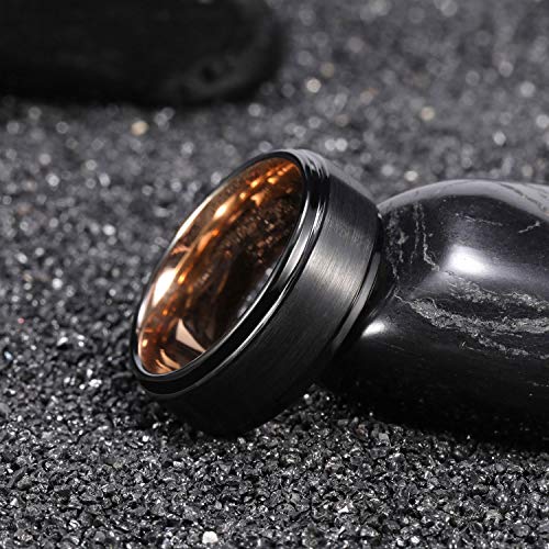 TRUMIUM 8mm Tungsten Rings for Men Women Rose Gold Plated Wedding Bands Black Matte Finished Brushed Comfort Fit Size 9 - Image 3
