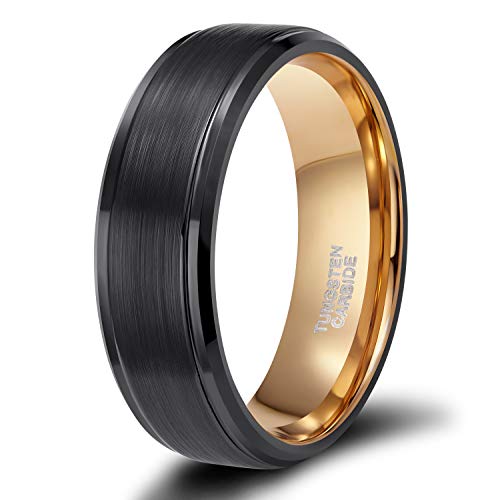 TRUMIUM 8mm Tungsten Rings for Men Women Rose Gold Plated Wedding Bands Black Matte Finished Brushed Comfort Fit Size 9 - Image 1
