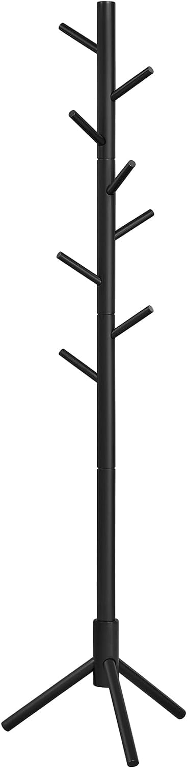 Priti Freestanding Coat Rack Solid Wood Coat Rack with 8 Hooks for Clothes Hats Bags Corridor Entrance Black - Image 1