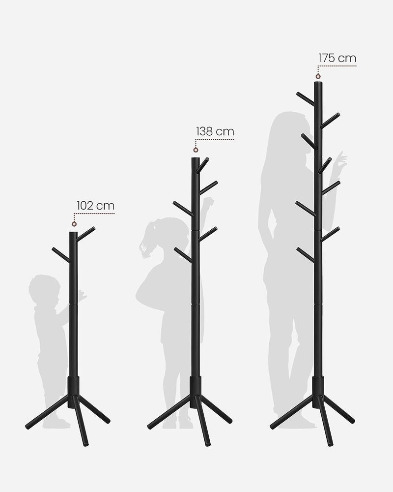 Priti Freestanding Coat Rack Solid Wood Coat Rack with 8 Hooks for Clothes Hats Bags Corridor Entrance Black - Image 3