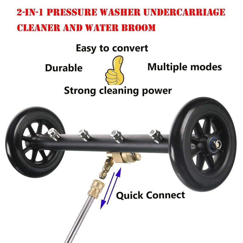 FT Tools Dual-Function Undercarriage Cleaner, Surface Cleaner for Pressure Washer, 16 Inch, Underbody Car Wash Water Broom with 3 Pieces Extension Wand, 4000 PSI - Image 3