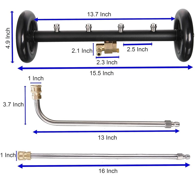 FT Tools Dual-Function Undercarriage Cleaner, Surface Cleaner for Pressure Washer, 16 Inch, Underbody Car Wash Water Broom with 3 Pieces Extension Wand, 4000 PSI - Image 2