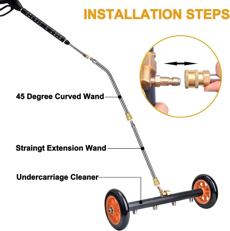 FT Tools Dual-Function Undercarriage Cleaner, Surface Cleaner for Pressure Washer, 16 Inch, Underbody Car Wash Water Broom with 3 Pieces Extension Wand, 4000 PSI - Image 4