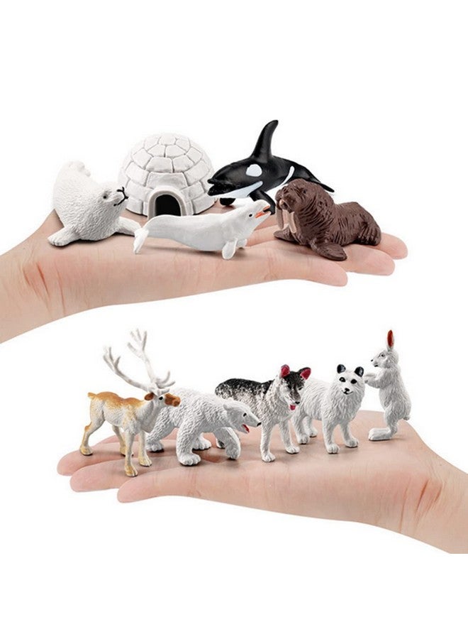 OUKEYI 10PCS Realistic Polar Animals Figurines - Mini Arctic Animals Toys Set - 1-2 Inch Plastic Tundra Deer, Bear, Fox Kids Diorama Birthday Gift - Image 2