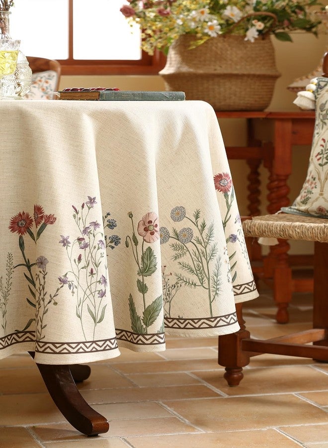 ISAENNE Designer Off White Linen Small Round Tablecloth,Floral Elegant Table Cloth,Stain Resistant Vintage Decor Tablecloths for Dining Thanksgiving Kitchen Christmas,Diameter 55"-Serenity G - Image 5
